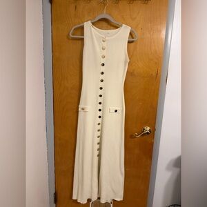 Sleeveless Cream Button-Front Knit Dress